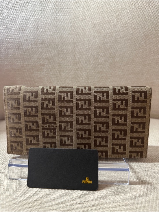 Fendi Handbags - Fendi Brown Tan FF Logo Long Bifold Zucch Wallet